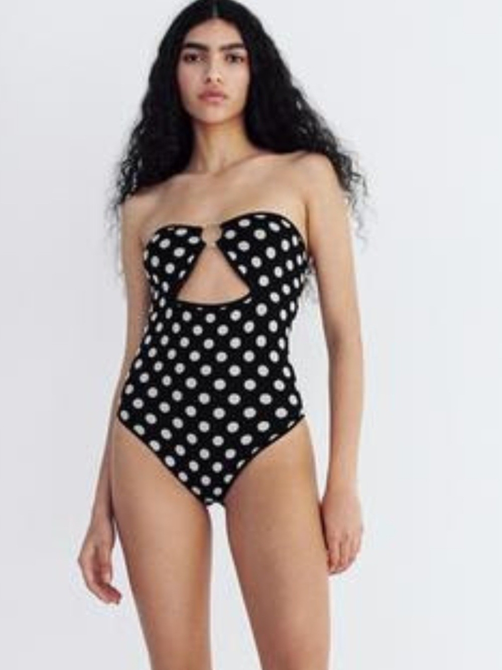 Black Polka Dot Strapless One-Piece Top